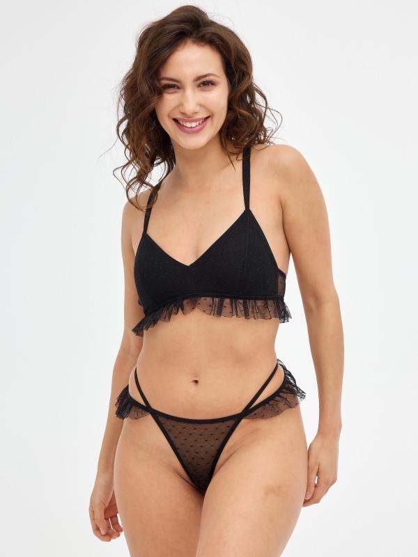 In side Tanga encaje negro tiras