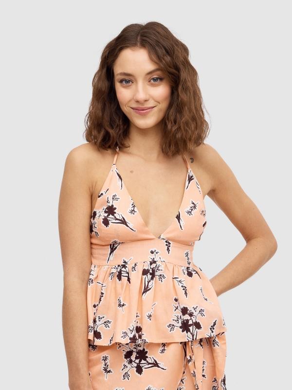 In side Top blusa atado al cuello