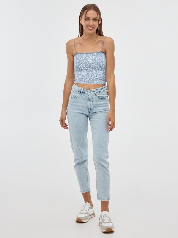 In Side Top Estampado Escote Encaje