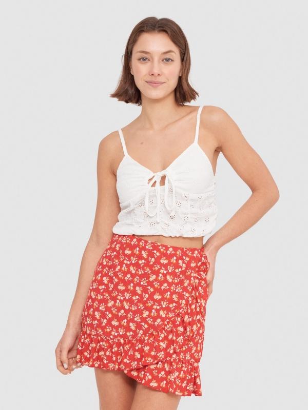 In side Top fruncido detalles calados