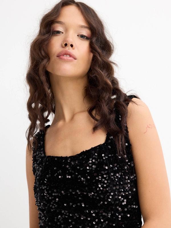 In Side Top Lentejuelas Negro