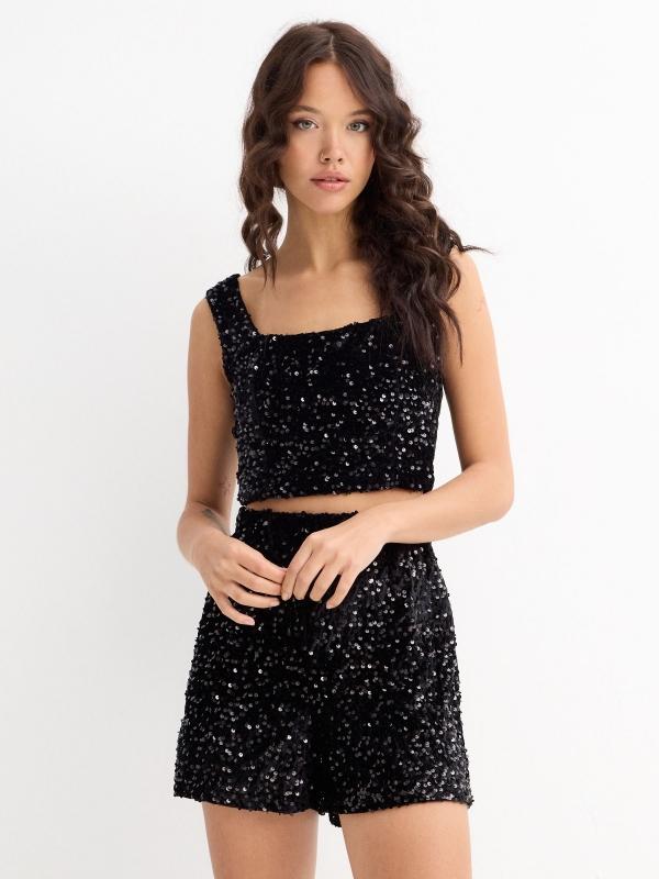 In side Top lentejuelas negro