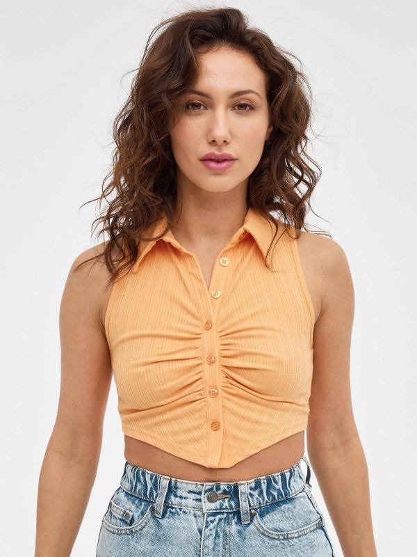 In side Top sin magas frunce cuello polo