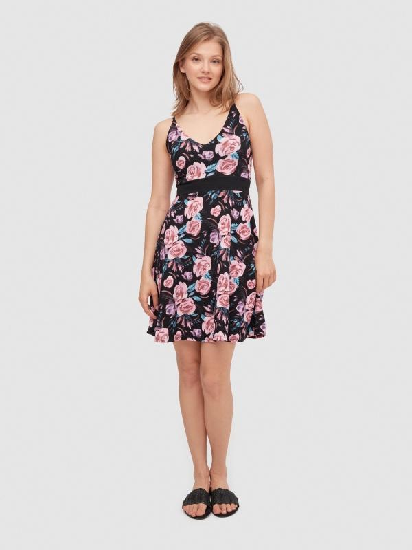 In Side Vestido Corto Estampado Cinturilla