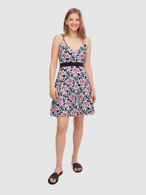 In Side Vestido Corto Estampado Cinturilla