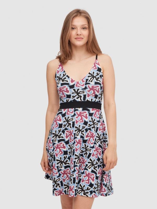 In Side Vestido Corto Estampado Cinturilla