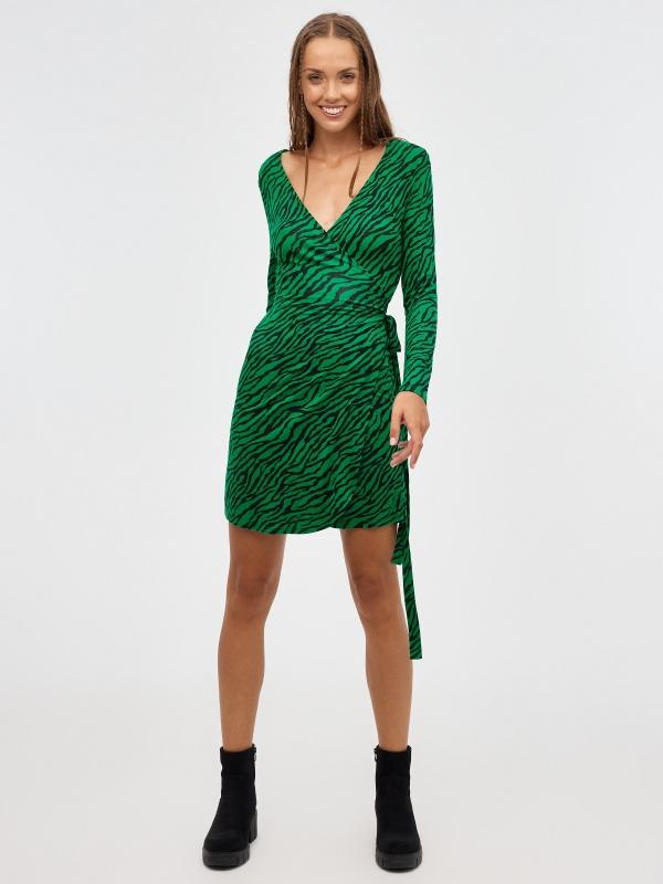 In Side Vestido Cruzado Animal Print