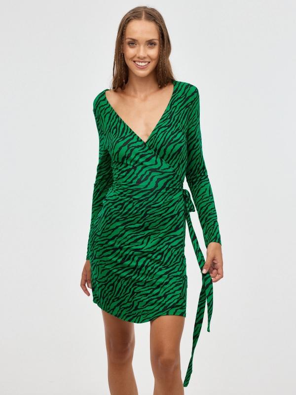 In side Vestido cruzado animal print