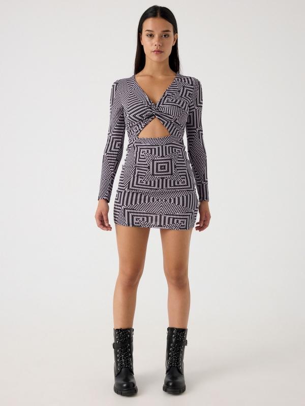 In Side Vestido Cut Out Estampado óptico
