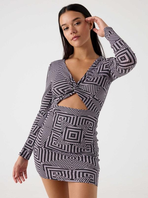 In side Vestido cut out estampado óptico