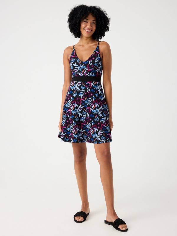 In Side Vestido Elástico Print Hojas