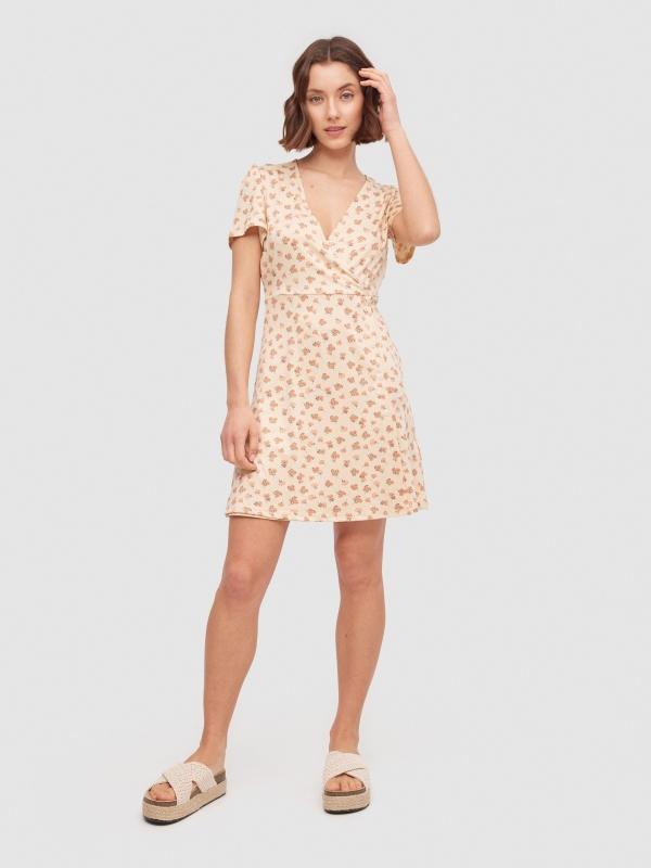 In Side Vestido Escote Cruzado Miniflores