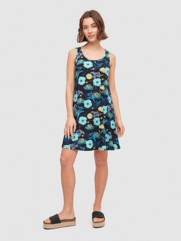 In Side Vestido Evasé Estampado Floral