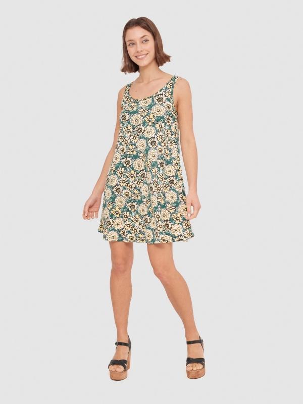 In Side Vestido Evasé Flores