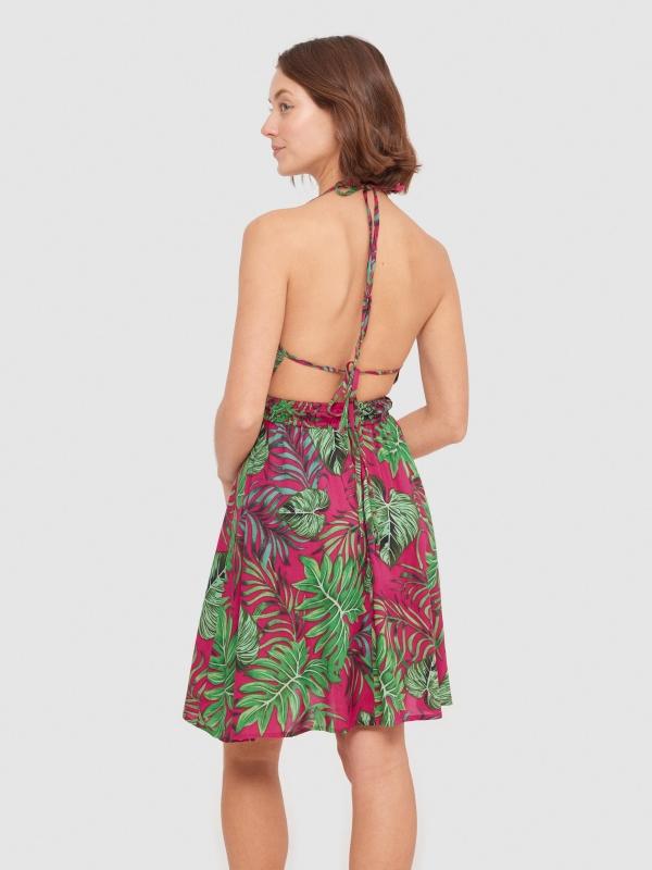 In Side Vestido Halter Estampado Tropical