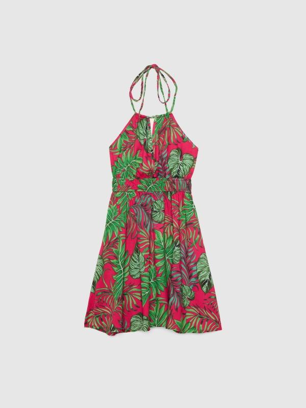In Side Vestido Halter Estampado Tropical