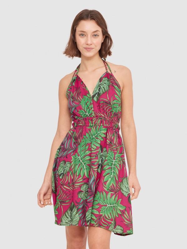 In side Vestido halter estampado tropical