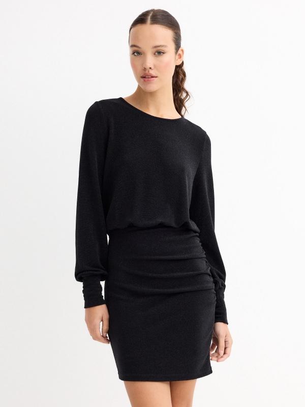 In side Vestido lúrex drapeado