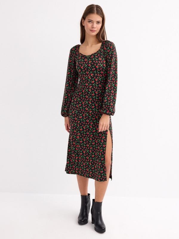 In side Vestido maxi escote corazón de flores