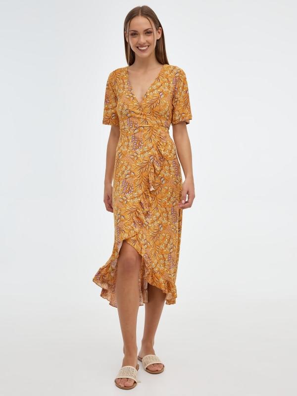 In side Vestido midi amarillo floral