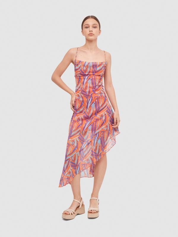 In side Vestido midi asimétrico con tirantes