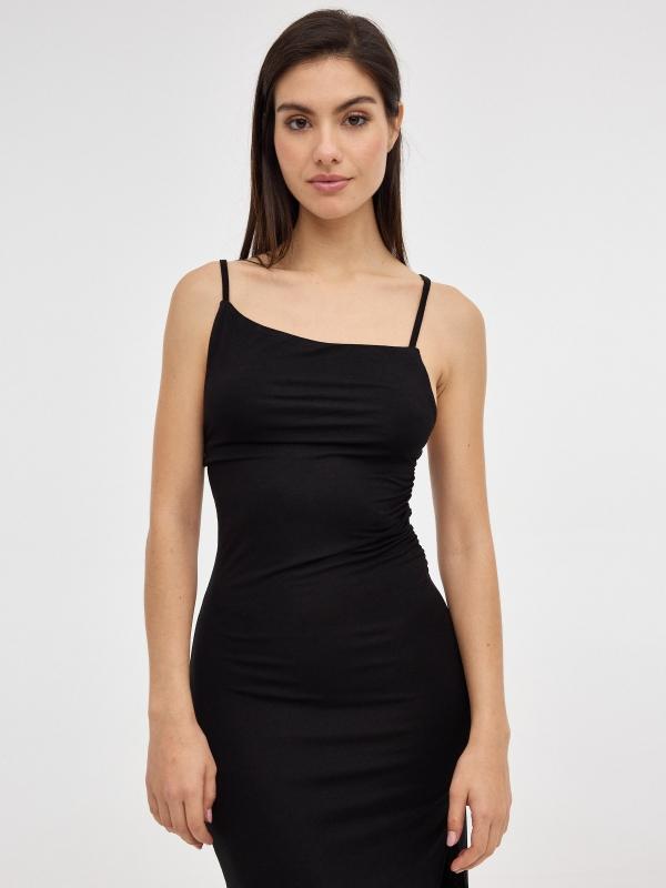 In Side Vestido Midi Cuello Asimétrico