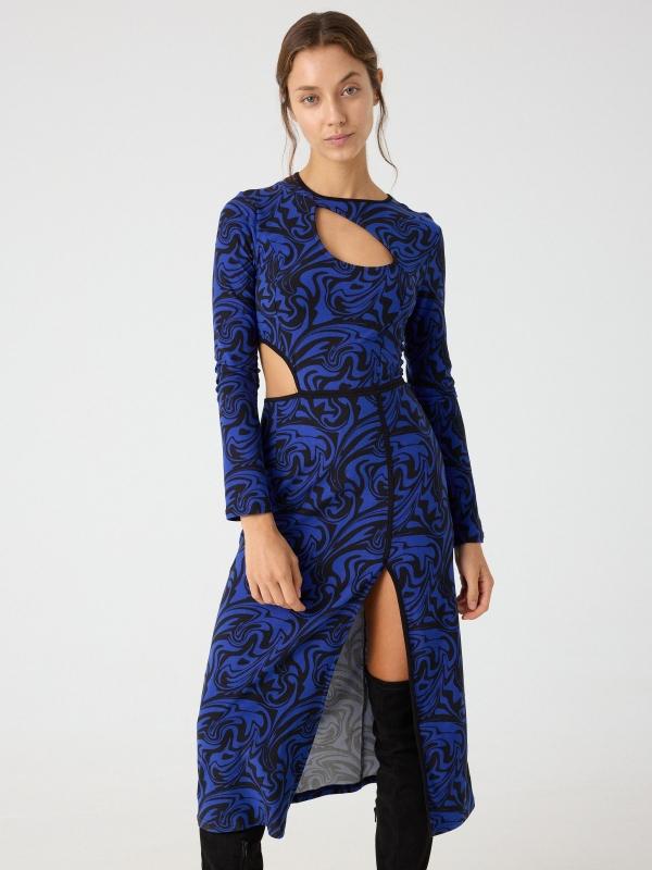 In side Vestido midi cut out print psicodélico