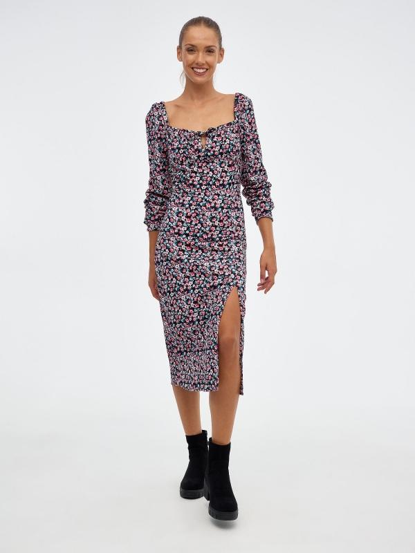 In side Vestido midi escote cuadrado