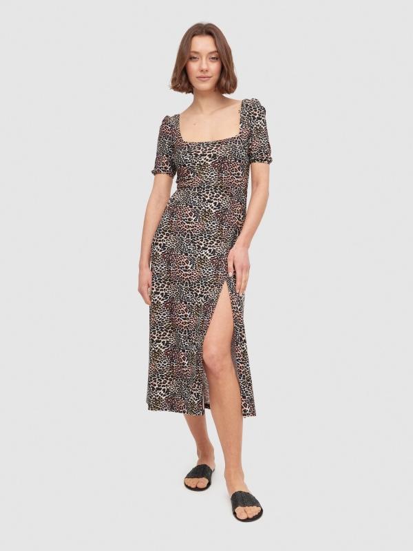 In Side Vestido Midi Espalda Lazos Animal