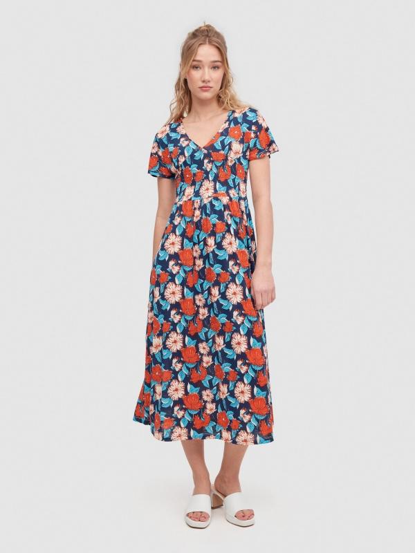 In Side Vestido Midi Estampado Abeja