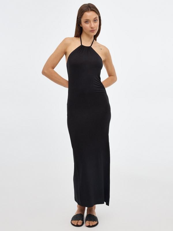 In side Vestido midi halter con abertura