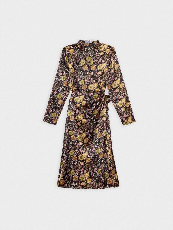 In Side Vestido Midi Print Satinado