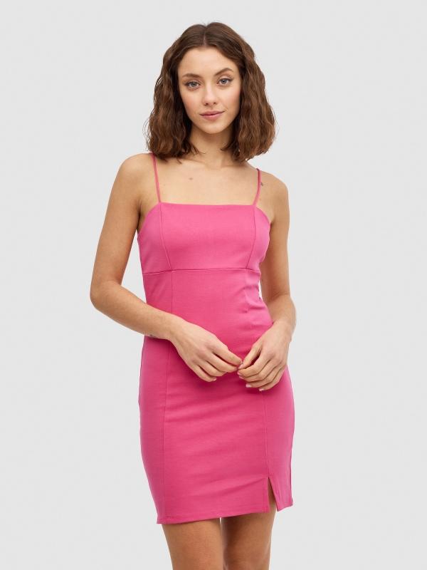 In side Vestido mini ajustado tirantes
