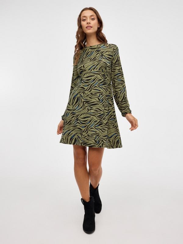 In Side Vestido Mini Animal Print Verde