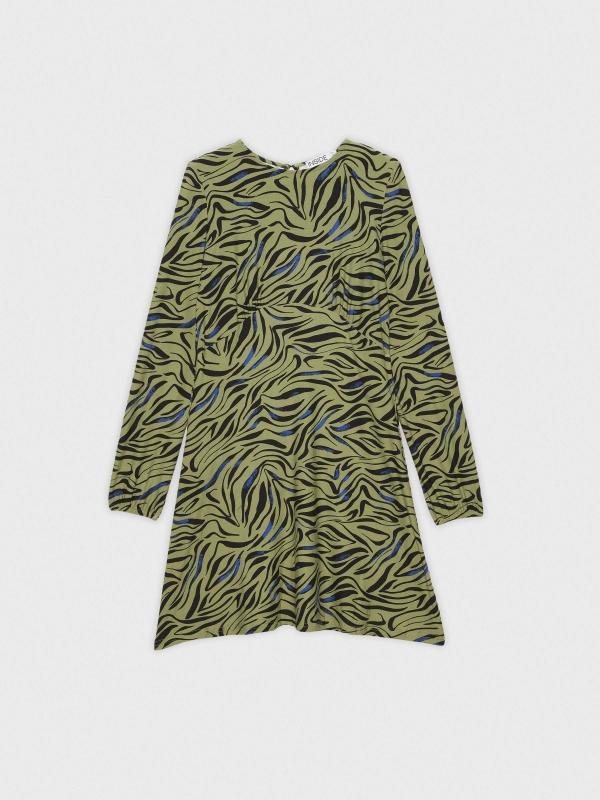 In Side Vestido Mini Animal Print Verde
