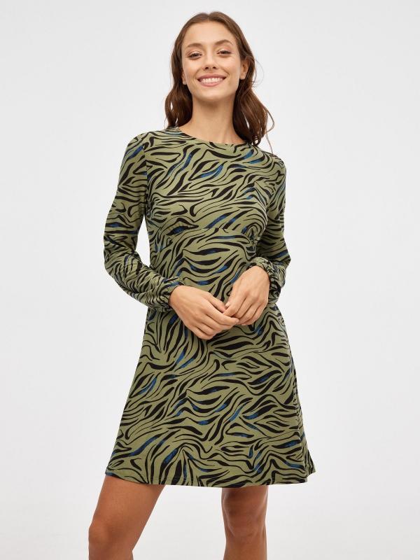 In side Vestido mini animal print verde