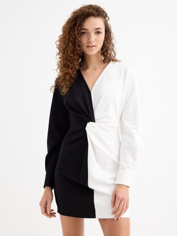 In Side Vestido Mini Bicolor