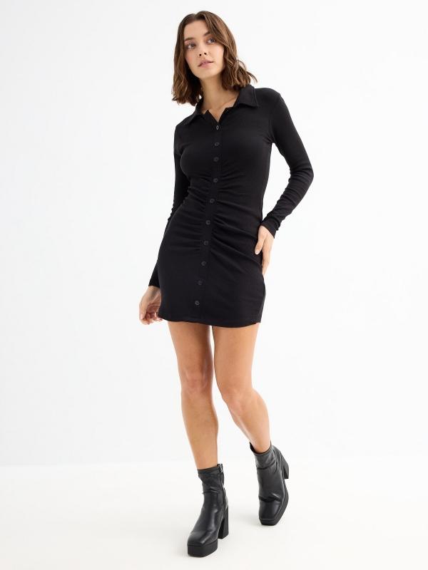 In Side Vestido Mini Camisa Fruncido