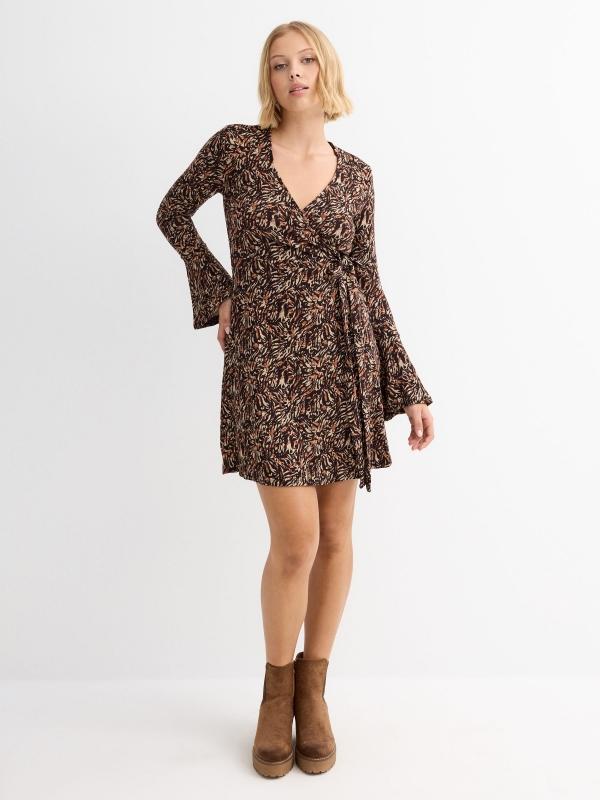 In Side Vestido Mini Cruzado Animal Print