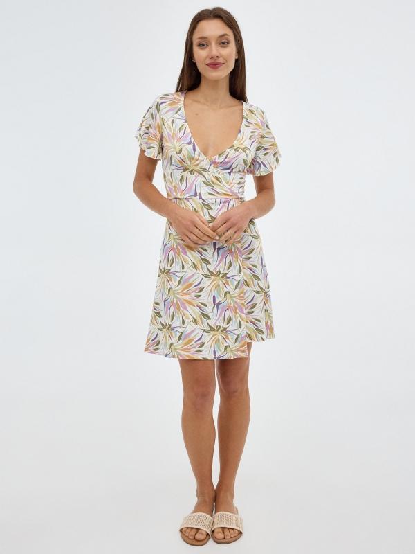 In Side Vestido Mini Cruzado Flores