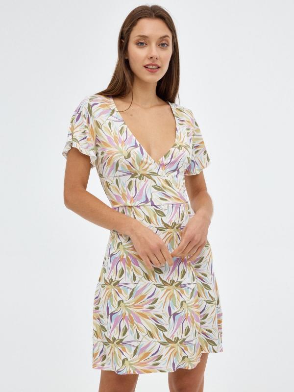 In side Vestido mini cruzado flores