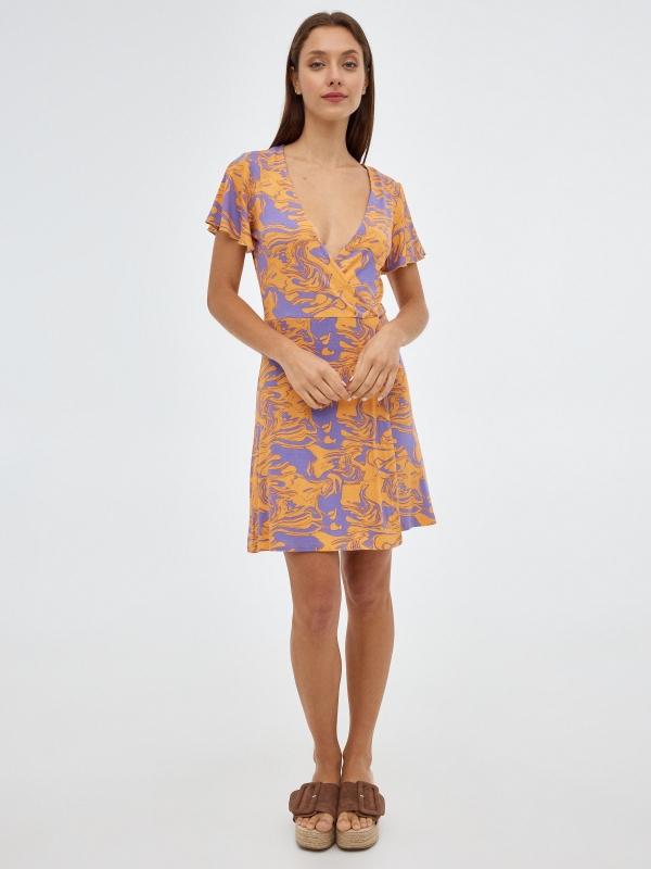 In Side Vestido Mini Cruzado Lila