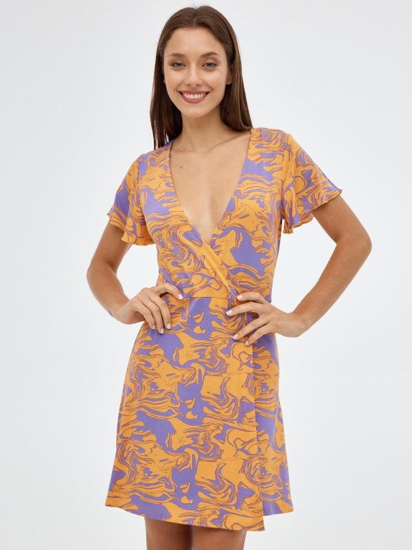 In side Vestido mini cruzado lila