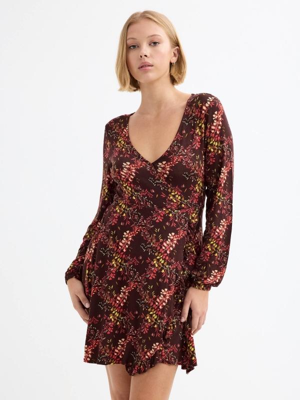 In side Vestido mini cruzado print