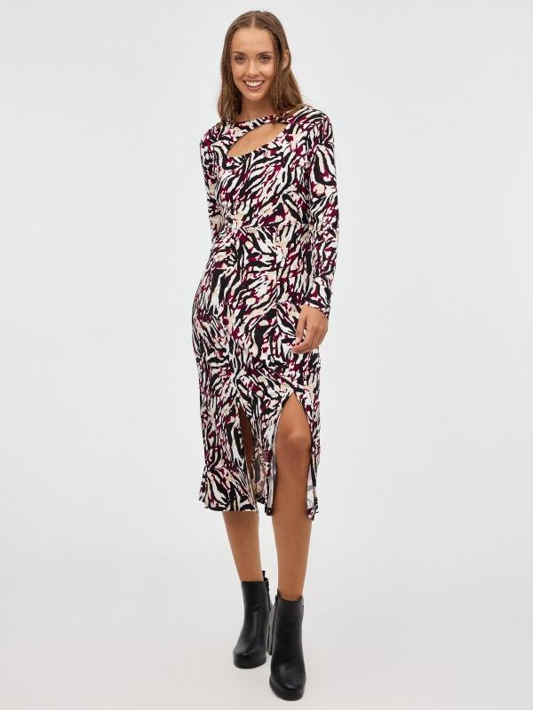 In Side Vestido Mini Cut Out Print