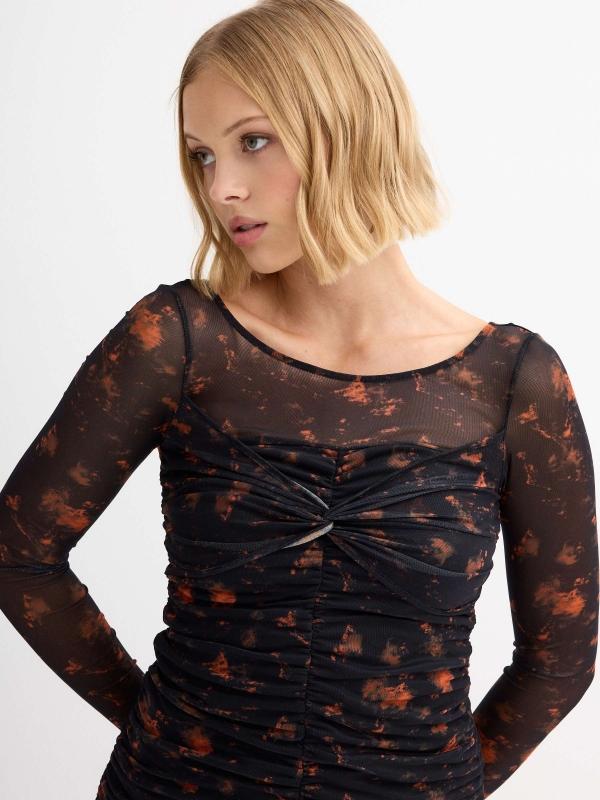 In Side Vestido Mini De Tul Print Flores