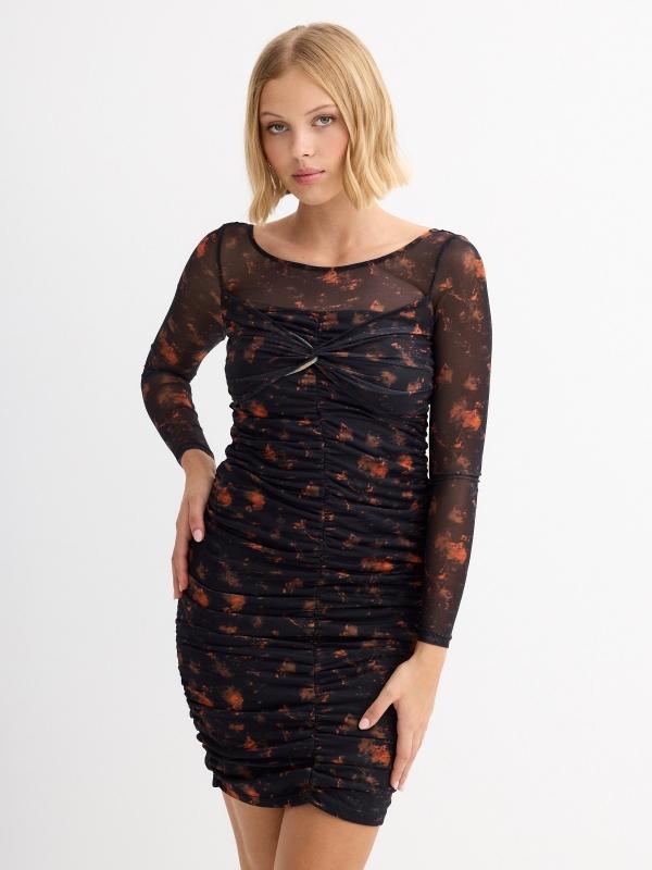 In side Vestido mini de tul print flores