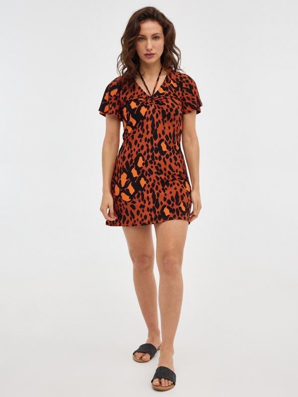 In Side Vestido Mini Estampado Frunce