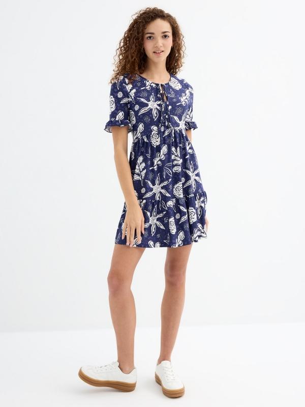 In Side Vestido Mini Estampado Lazo