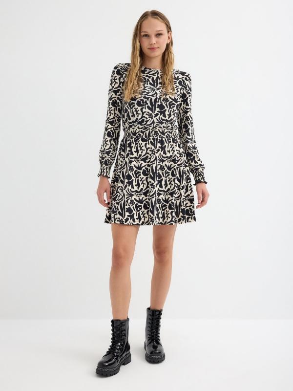 In Side Vestido Mini Flare Estampado Con Gomas
